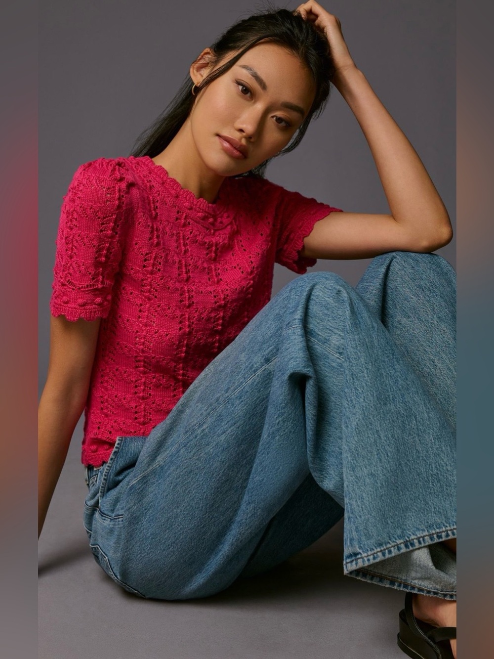 Anthropologie Pointelle Sweater Tee in Pink (Price Firm)